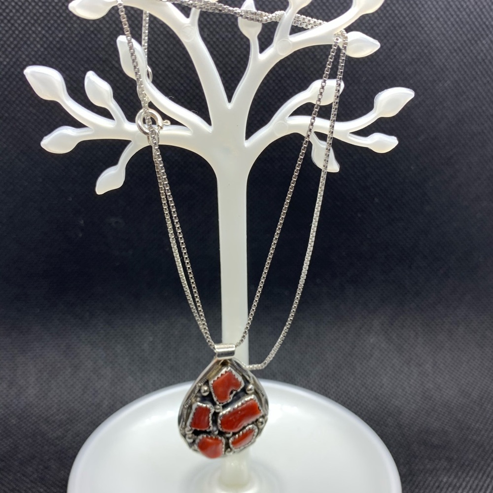 Vintage Sterling Silver Necklace Stone Pendant